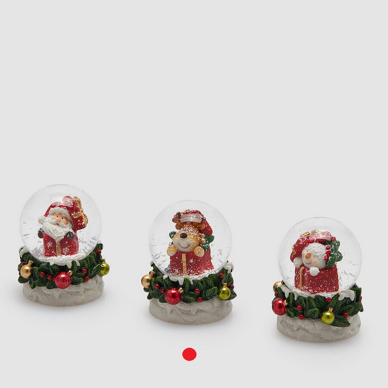 Boule de neige con ghirlanda sulla base e renna di Babbo Natale